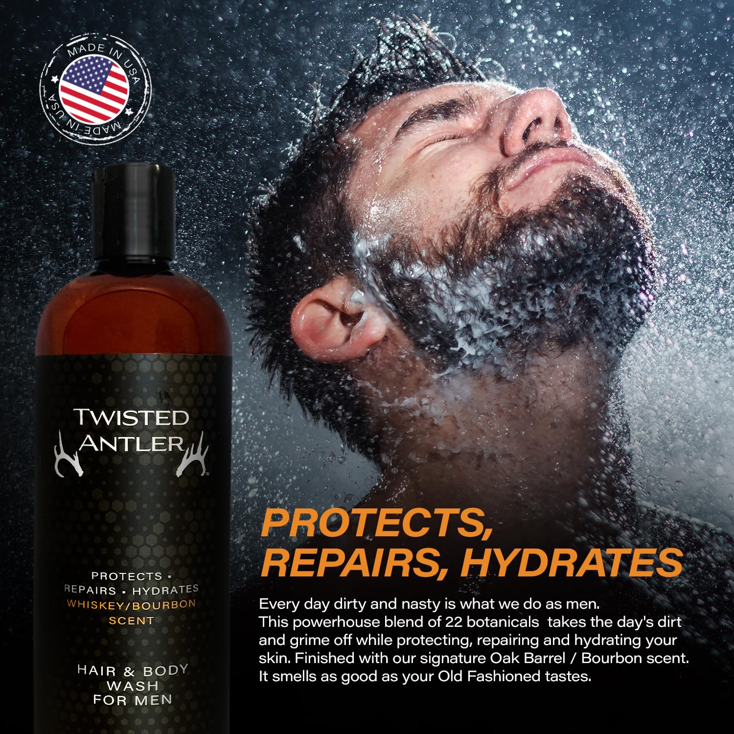 Twisted Antler Hair and Body Wash for Men - 2-in-1 All Natural Mens Shampoo and Skin Care - Protects, Hydrates and Repairs with Anti-Aging Benefits (500 ml)